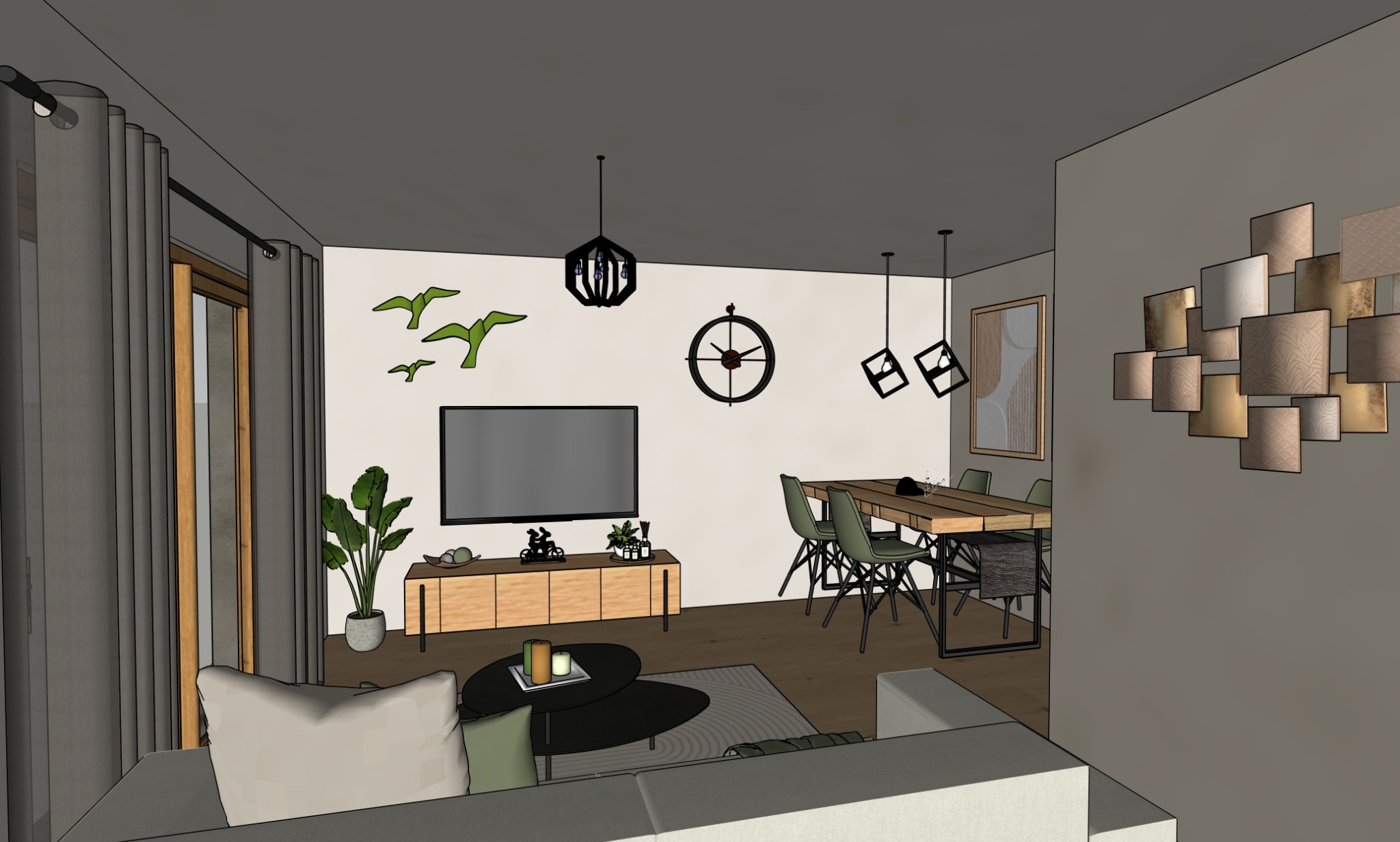 Conception SketchUp du salon et de la salle à manger